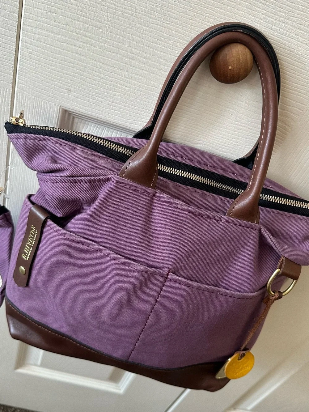R.Riveter Carry All Canvas Tote w/Leather Trim and Pouch Winterberry